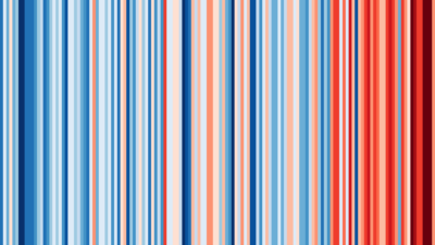 (Illustration „Warming Stripes“, Temperaturentwicklungen in Deutschland seit 1881: showyourstripes.info)