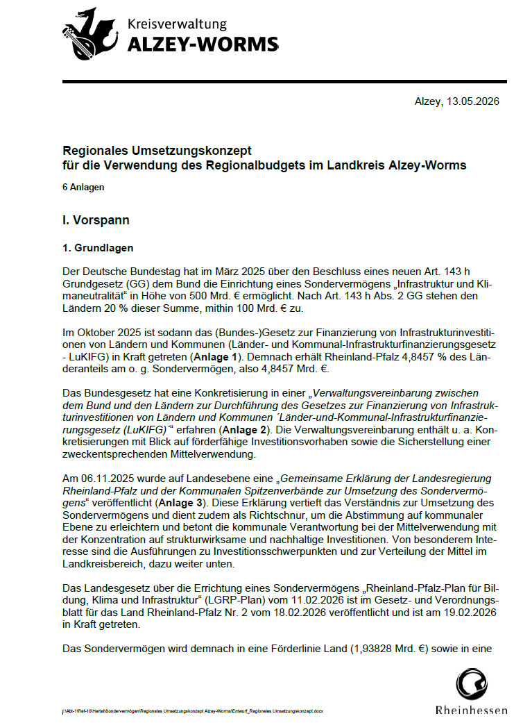 Regionales Entwicklungskonzept Kreis Alzey-Worms